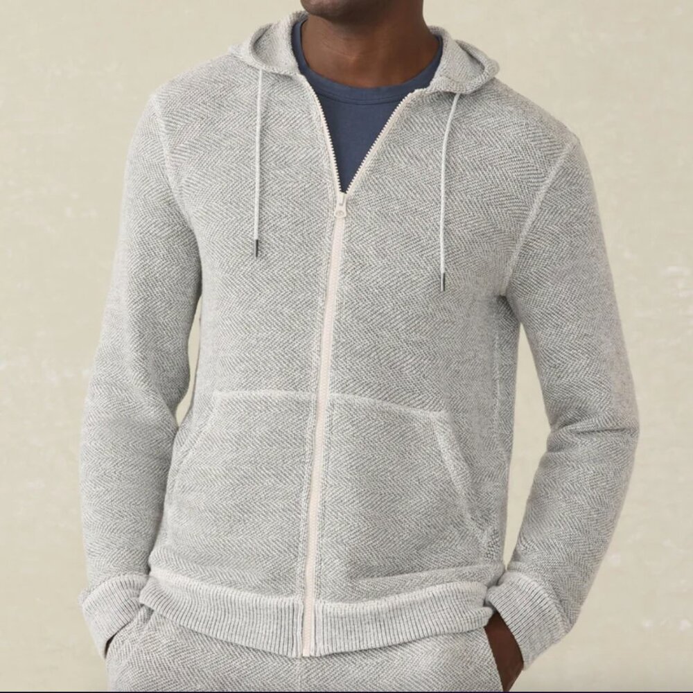 Faherty Gray Zip-Up Hoodie Sweater